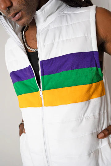 MARDI GRAS QUILTED VEST WITH STRIPES