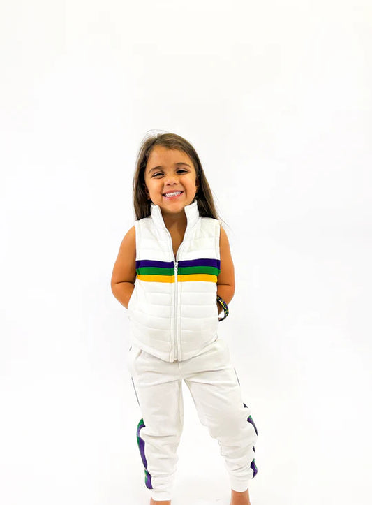 MARDI GRAS YOUTH QUILTED VEST WITH STRIPES