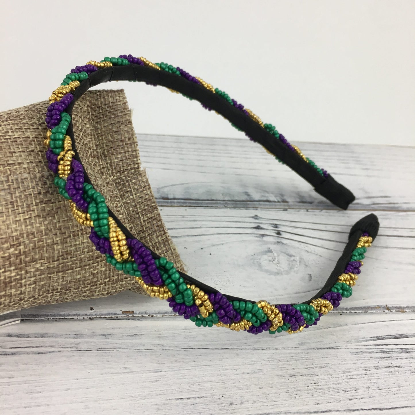 Mardi Gras Beaded Braided Headband