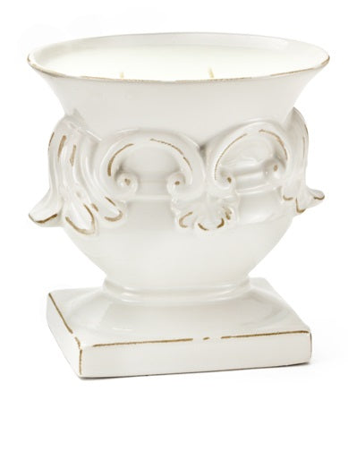 Nouvelle 32oz Oval White Leaf Urn Candle