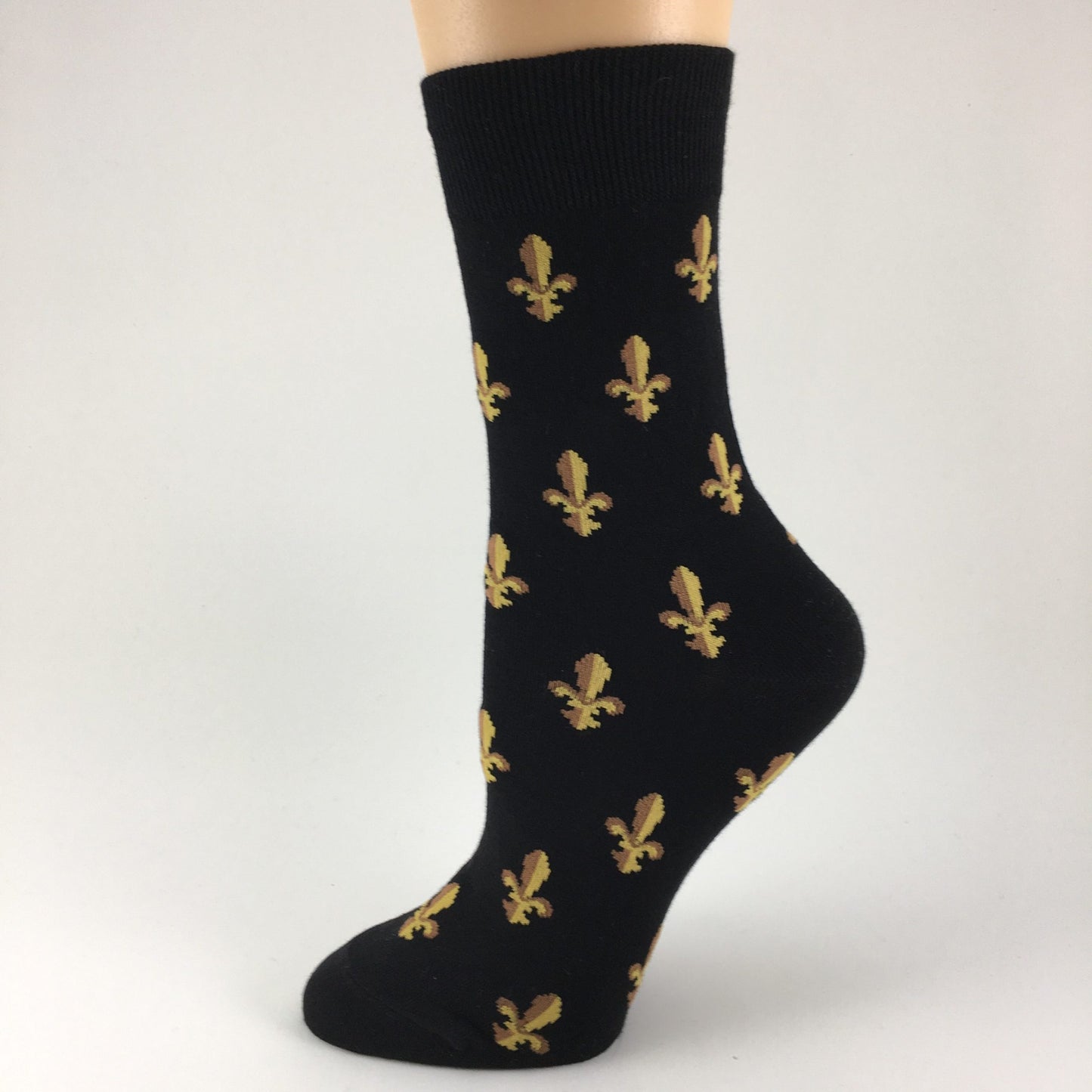 Black & Gold Fleur de Lis Crew Socks