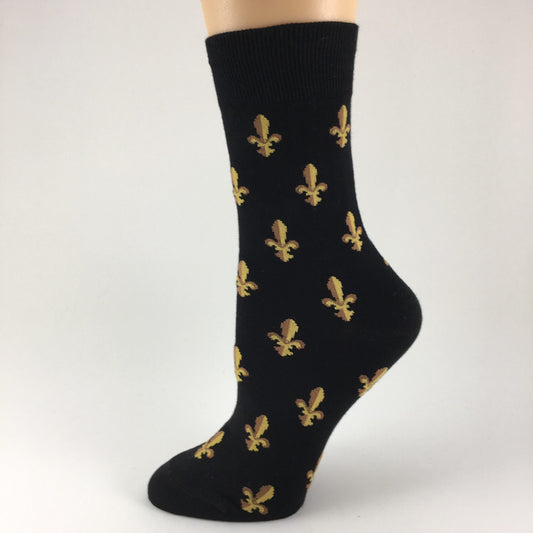 Black & Gold Fleur de Lis Men's Socks